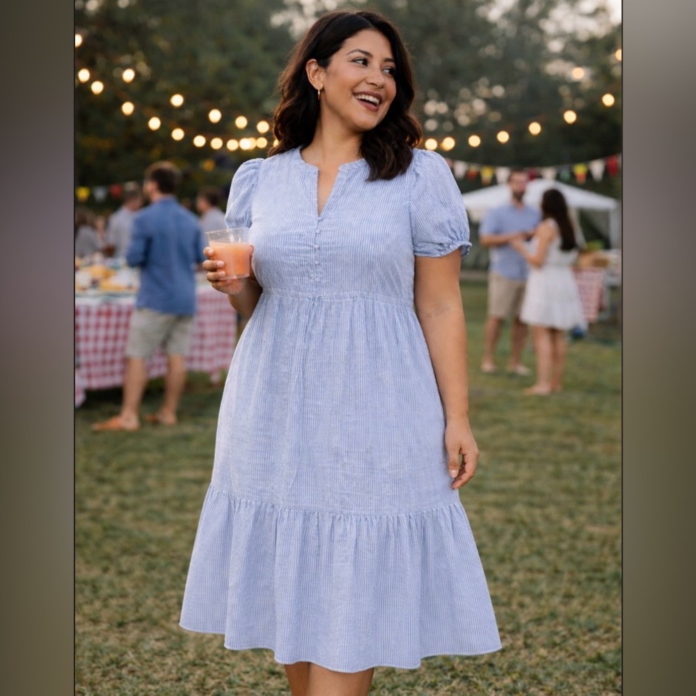 Sugarlips Light Blue Striped Dress Cottage Core Baby Doll‎